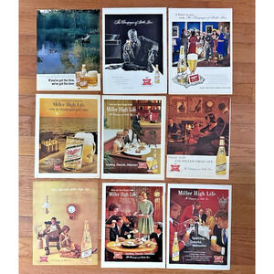 9 Vintage Miller High Life Beer Ads Lot 1940s - 1970s